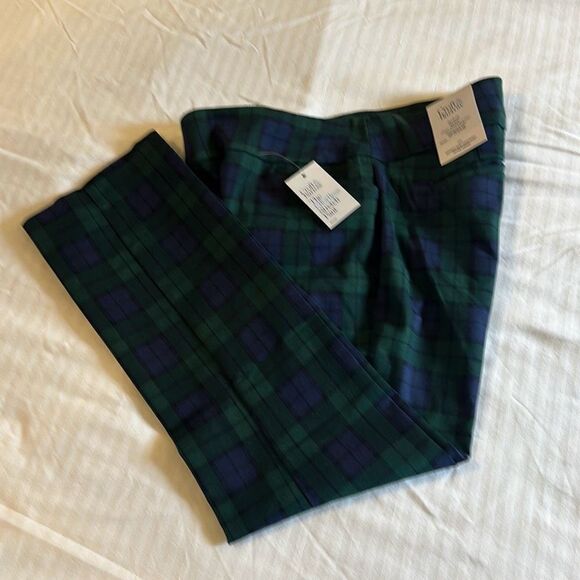 Croft & Barrow Womens Stretch Regular Plaid Mid Rise Bootcut Pants Blue Size 10P - Picture 1 of 9